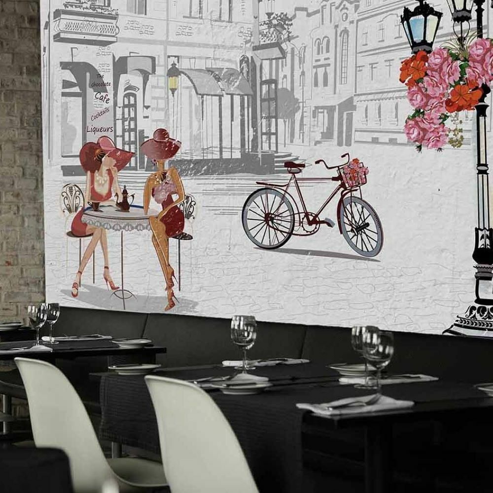 Cafe De Oturan Kırmızılı Kadınlar Duvar Kağıdı