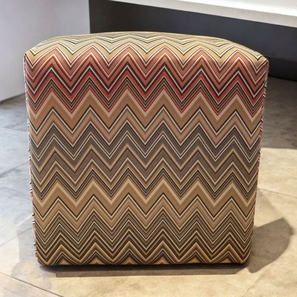 Zigzag Desenli Bej Kahve Renklerde Puf