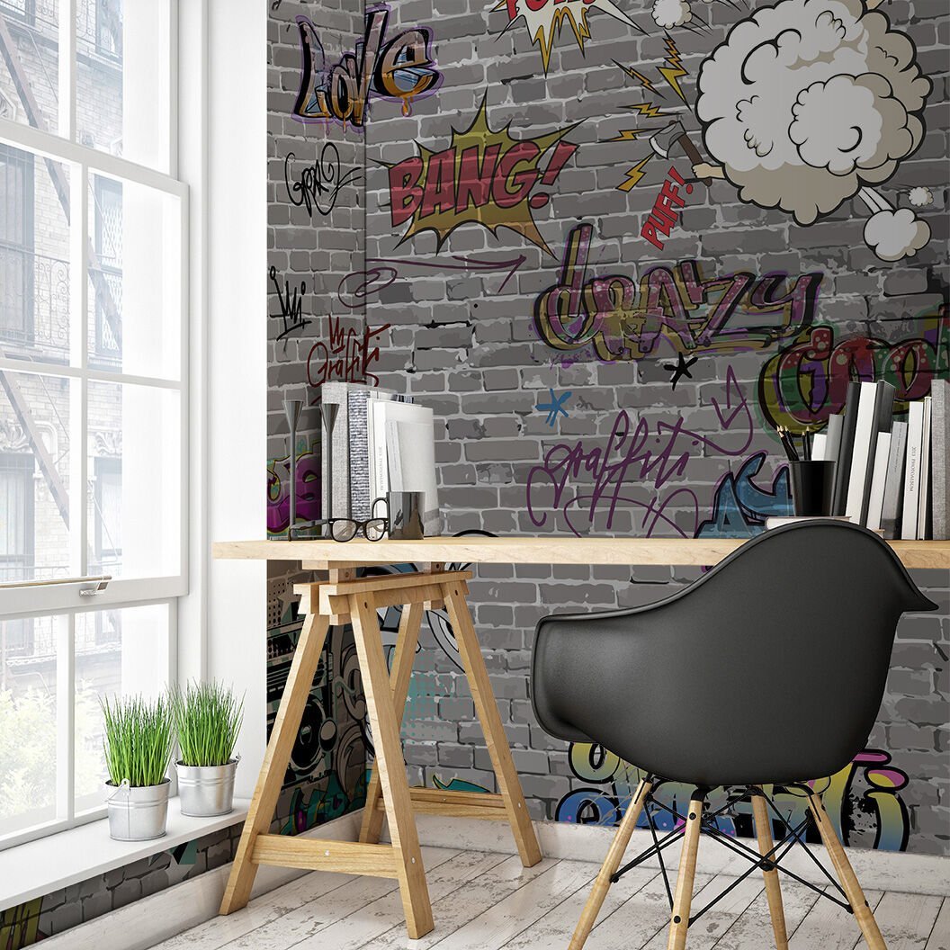 Taş Duvar ve Grafiti Yazıları Genç Odası Duvar Kağıdımız