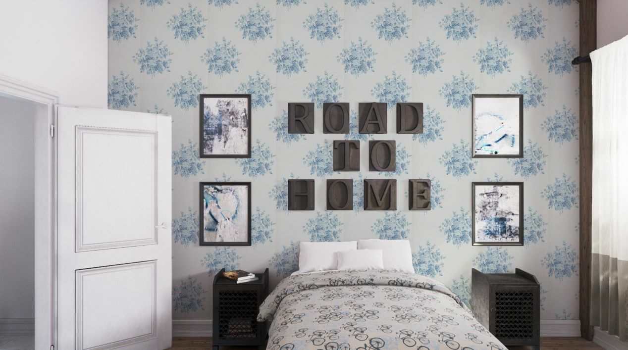 Wainscott Floral Gökyüzü Mavisi Renk Duvar Kağıdı