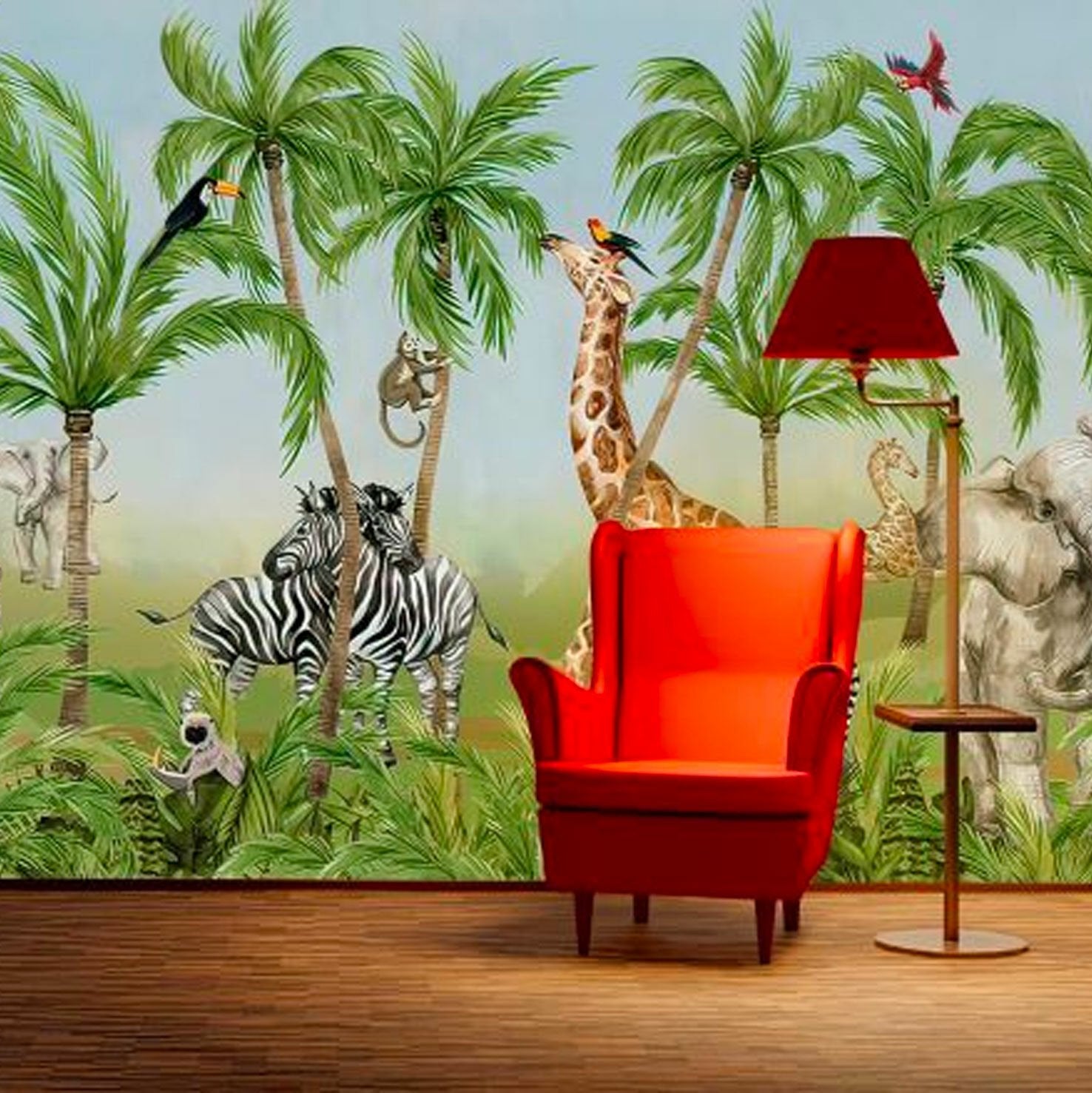 Canlı Renkler Zebra Zürafa Hayvanlar Duvar Kağıdı