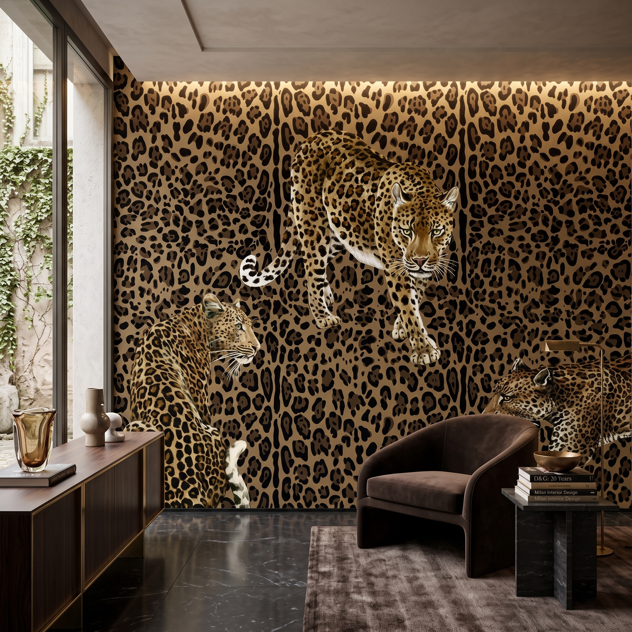 Dolce Gabbana Leopar Zeminde Leoparlar Pano Duvar Kağıdı