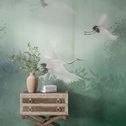 Ömer Dizi Nisa (Merve Dizdar) Yatak Oda Turkuaz Zeminde Turna Kuşları Duvar Kağıdı