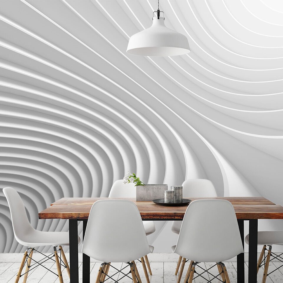 Beyaz Geometrik Rölyef Desen Duvar Kağıdı