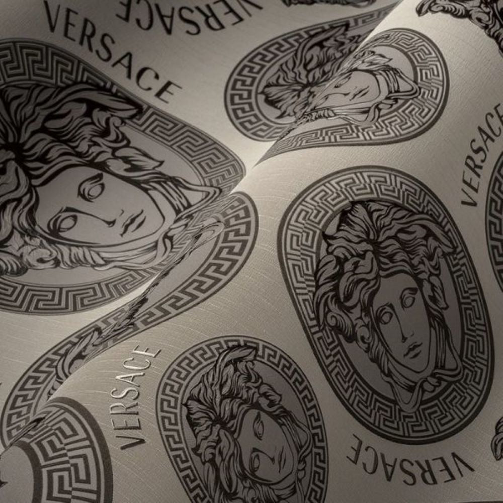 Versace 5 Virtus Gri Medusa Desen Duvar Kağıdı