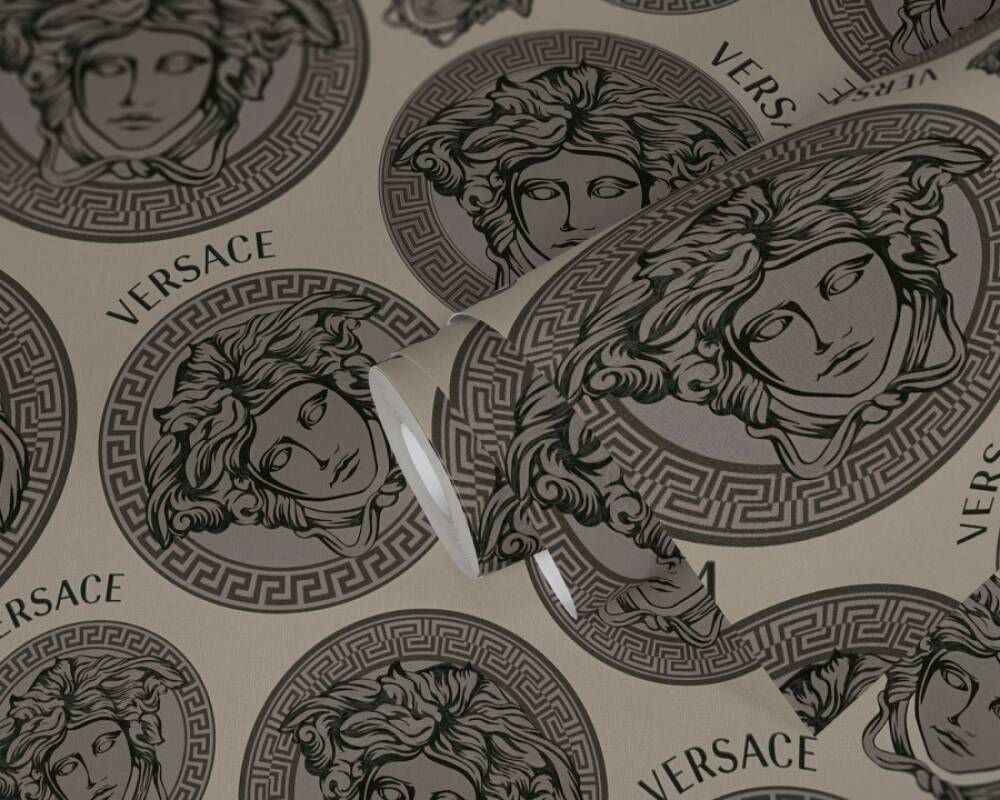 Versace 5 Virtus Gri Medusa Desen Duvar Kağıdı