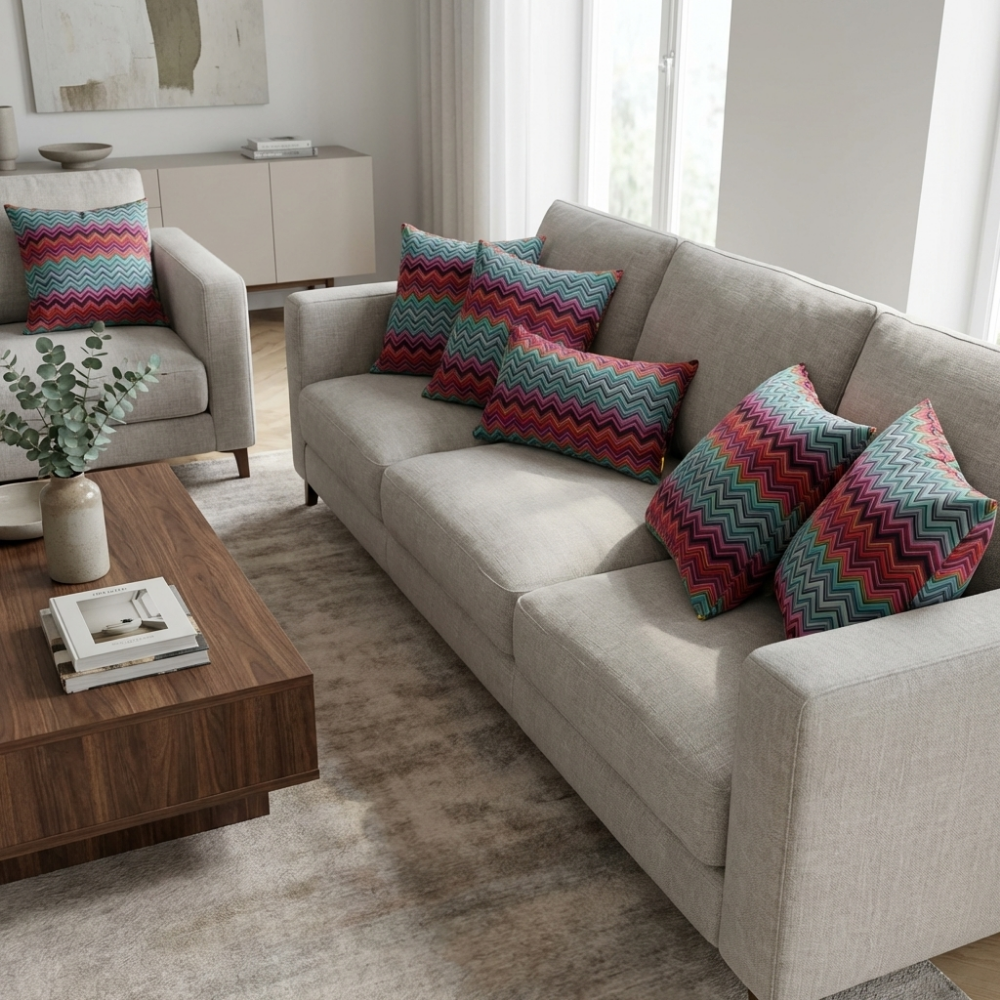 Renk Geçişli Zigzag Desenli Dekoratif Yastık
