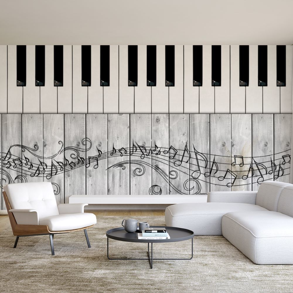 Piyano Notalar Eşliğinde Sanat Tasarım Duvar Kağıdı