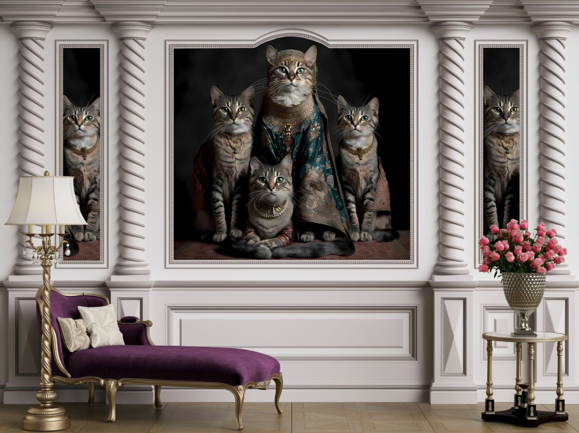 Kraliçe Kedi Ve Çocukları Tasarım Duvar Kağıdı