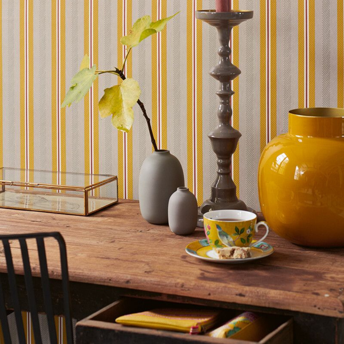 Pip Studio Blurred Lines Ocre Karamel Duvar Kağıdı