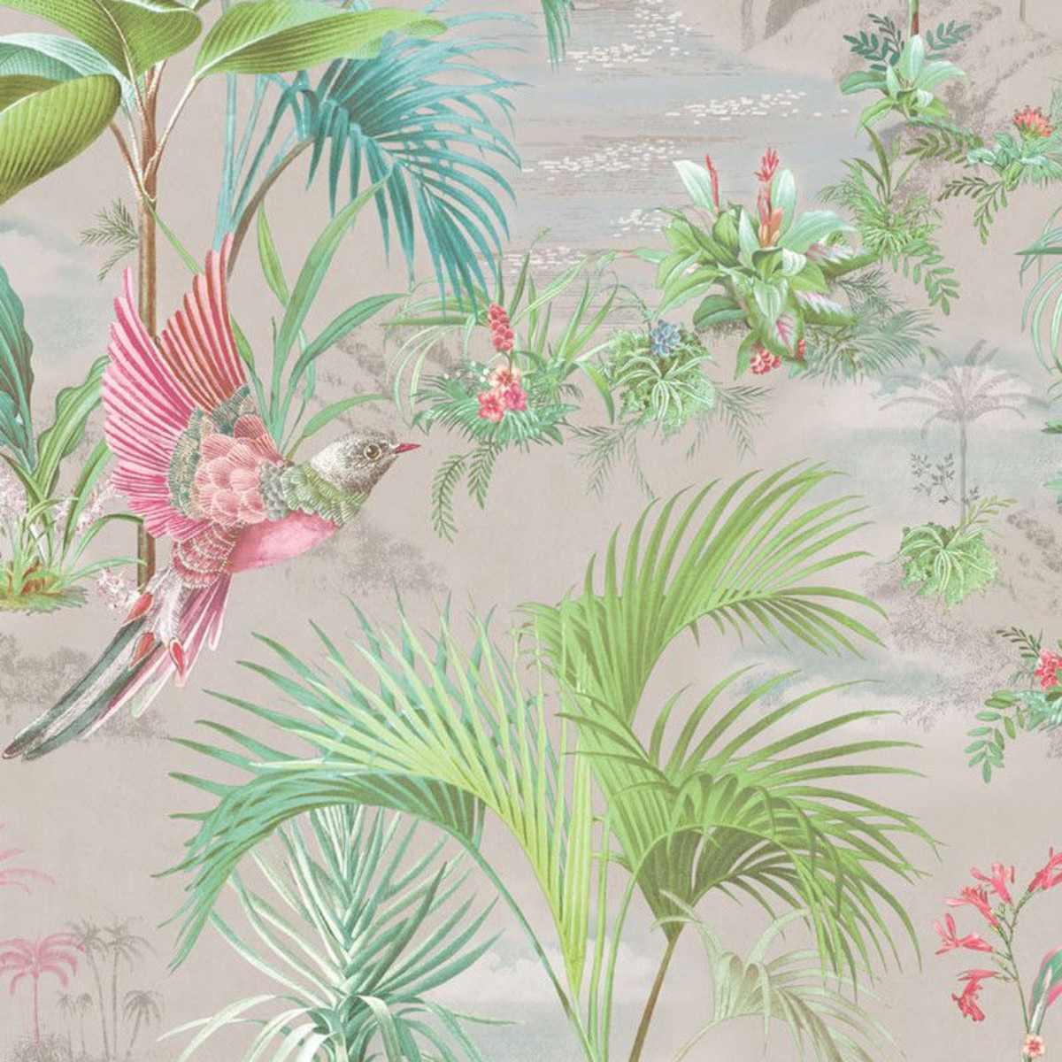 Pip Studio Palm Scene Gri Duvar Kağıdı