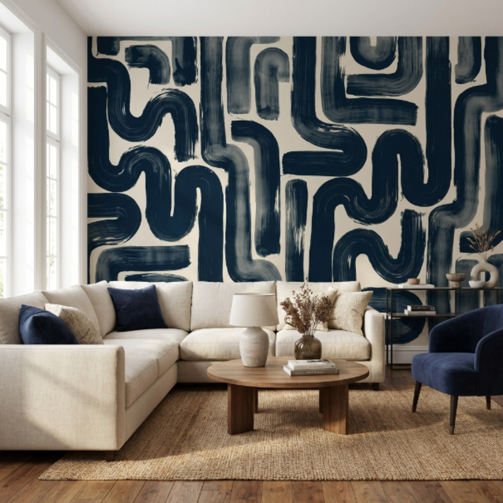 Modern Geometrik Fırça Desenli Duvar Kağıdı