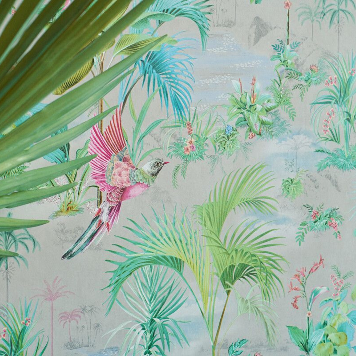 Pip Studio Palm Scene Gri Duvar Kağıdı