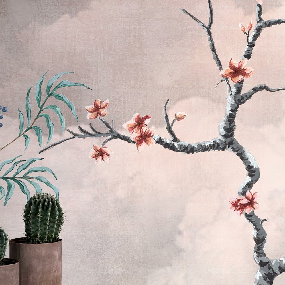 Sakura Çiçek Ağaçları Bulutlar İçinde Duvar Kağıdı
