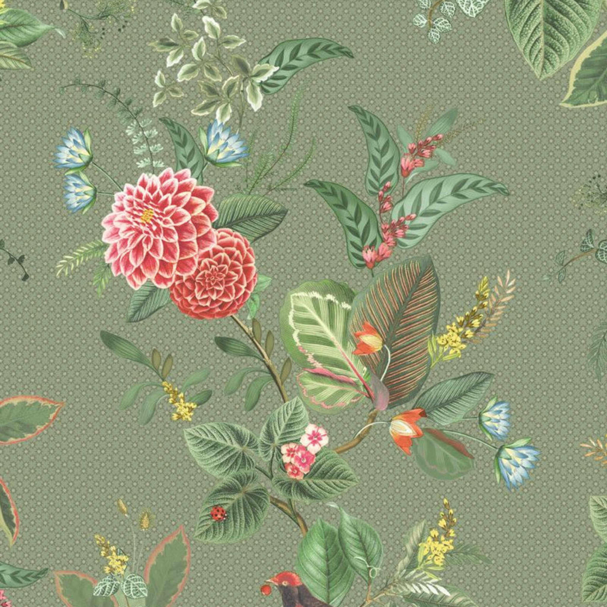 Pip Studio Botanik Tasarım Yeşil Zemin Florist Duvar Kağıdı