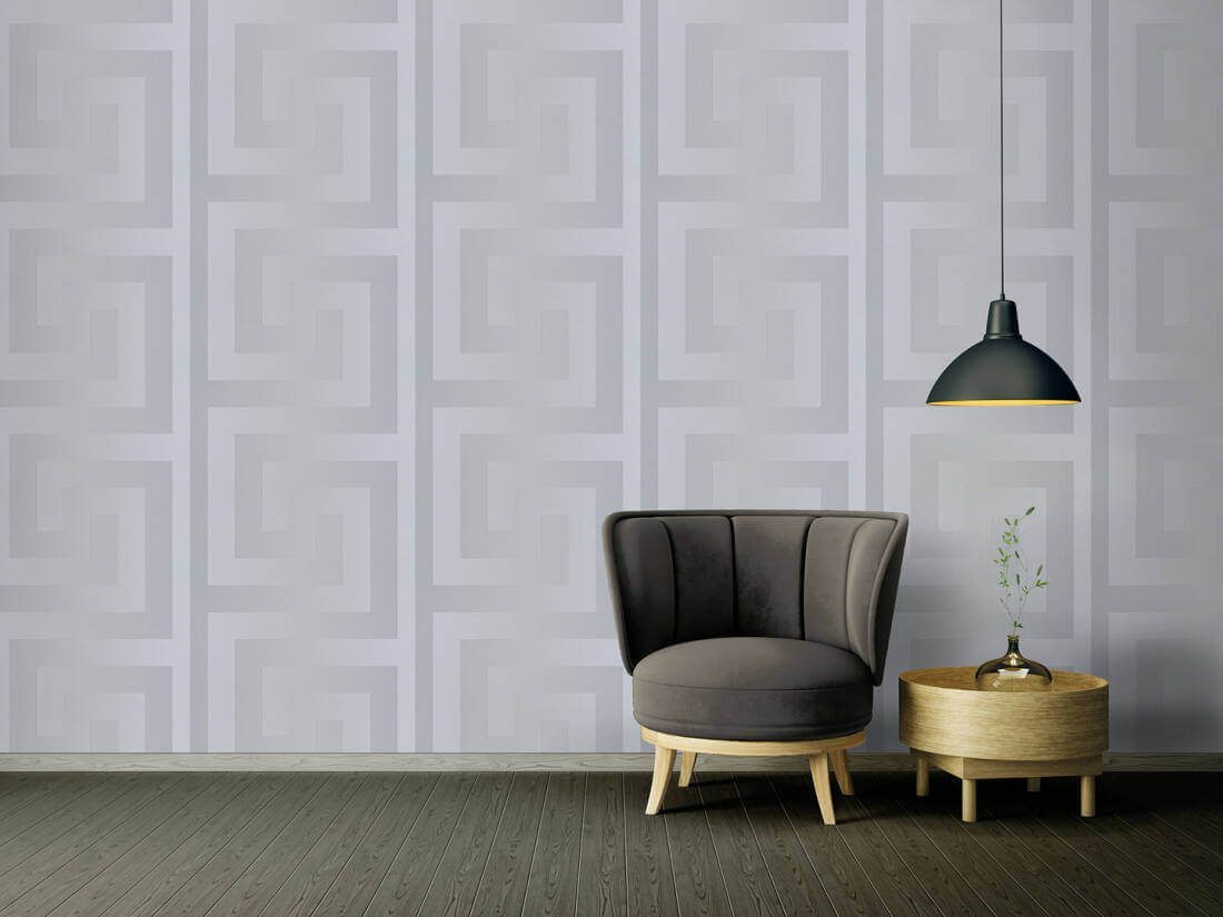 Gümüş Gri Labirent Desenli Versace Duvar Kağıdı