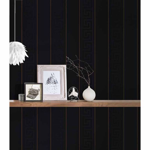 Versace Greek Key Stripe Siyah Duvar Kağıdı