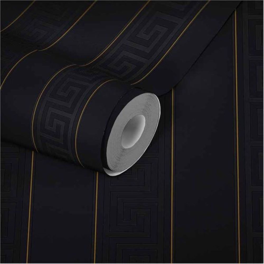 Versace Greek Key Stripe Siyah Duvar Kağıdı