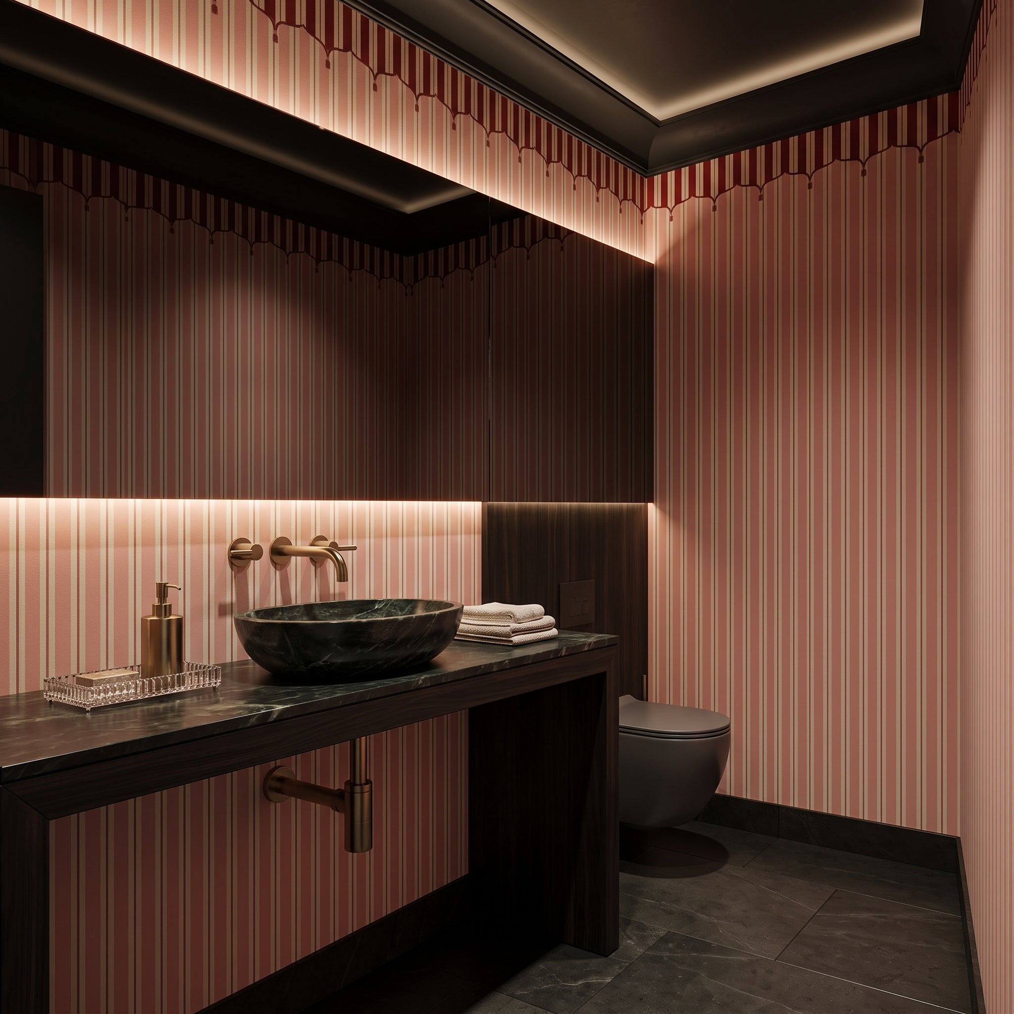 Pembe Paris Çizgili Duvar Kağıdı