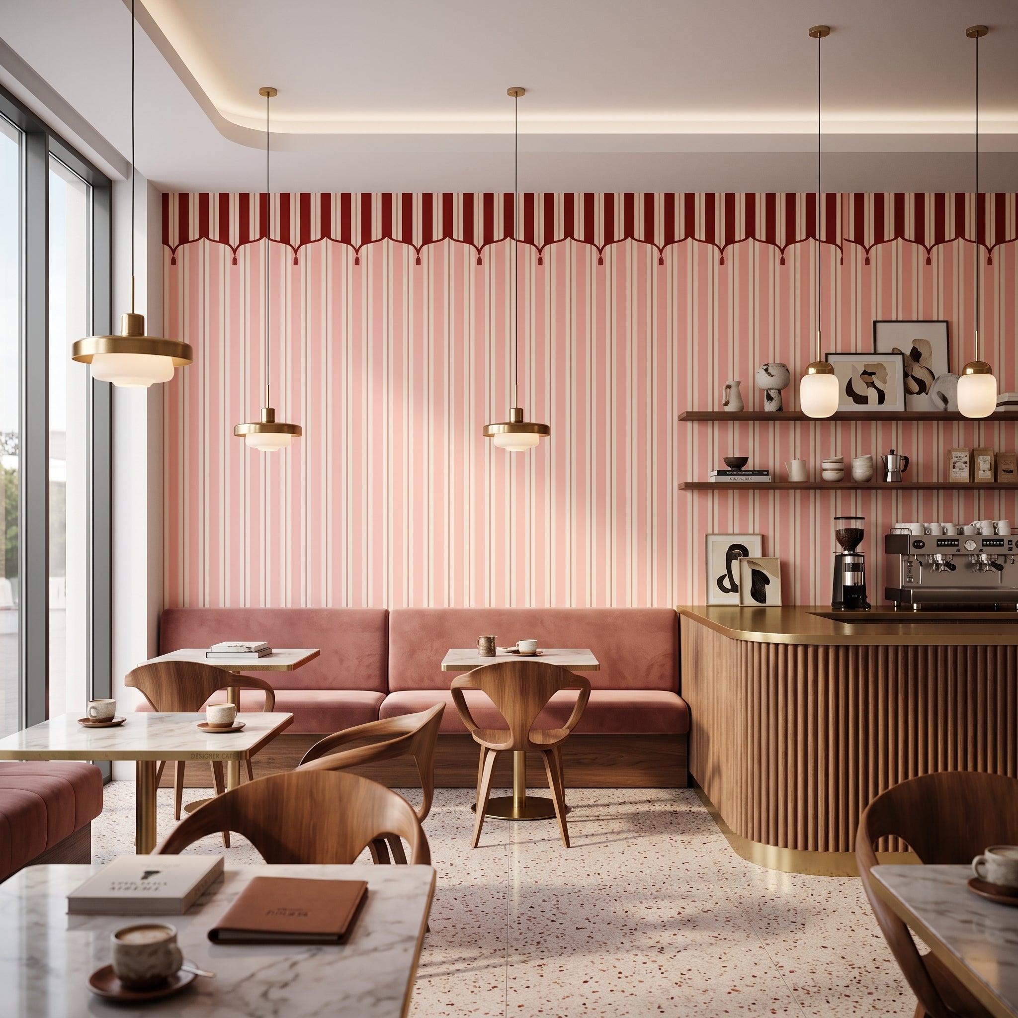 Pembe Paris Çizgili Duvar Kağıdı