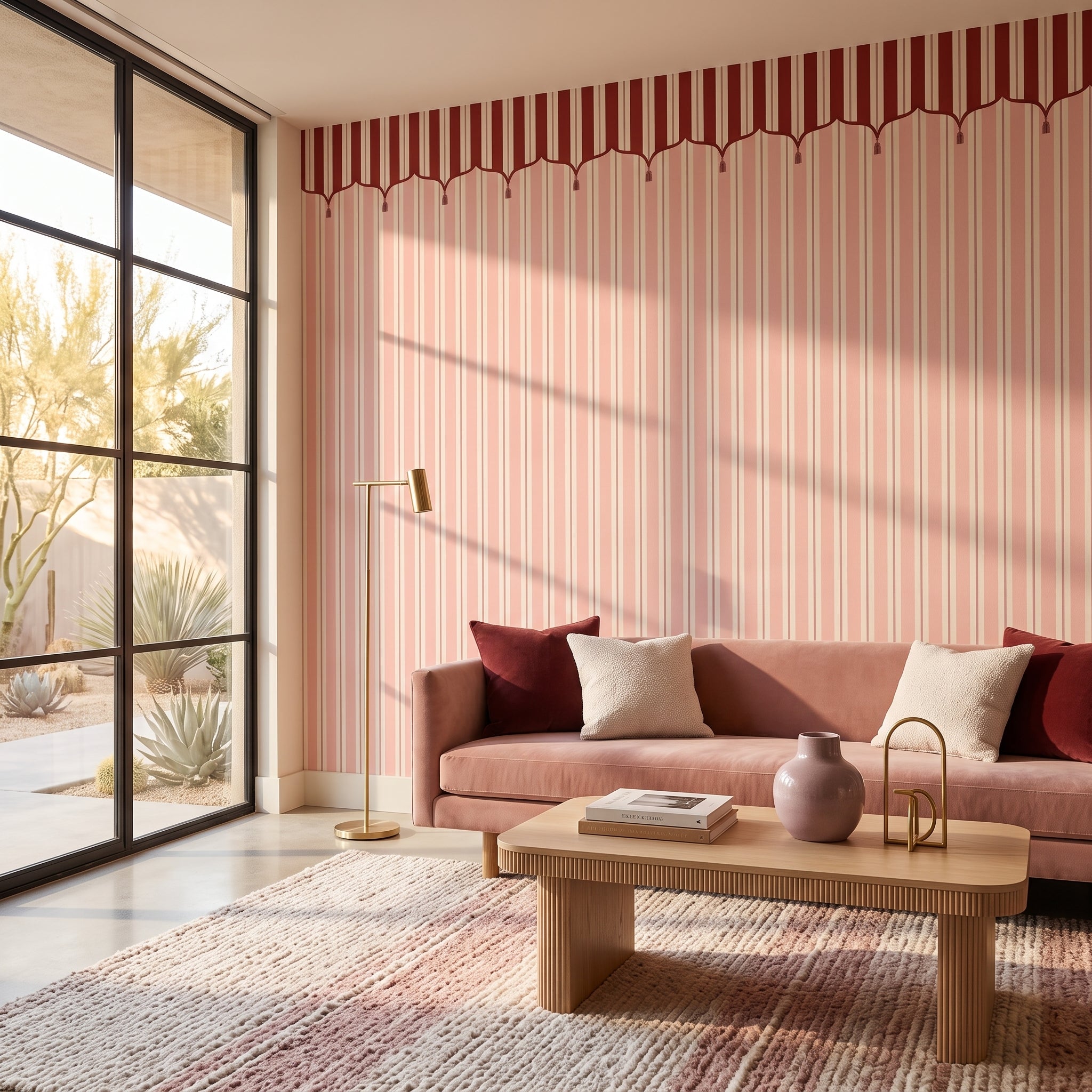 Pembe Paris Çizgili Duvar Kağıdı