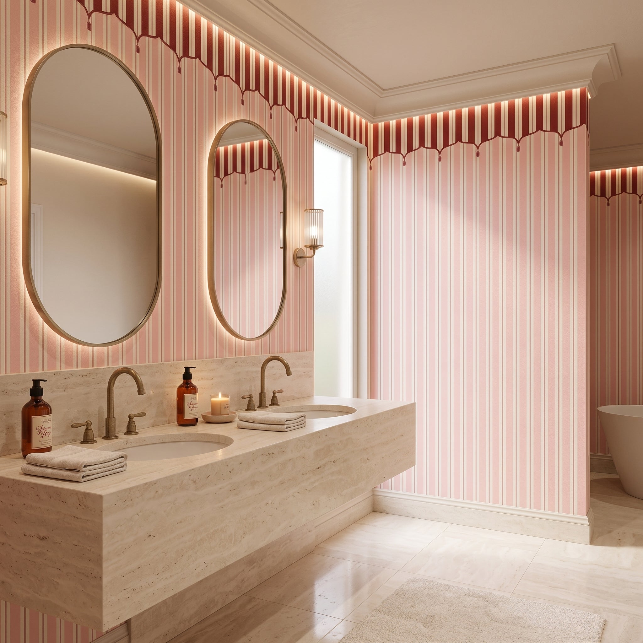 Pembe Paris Çizgili Duvar Kağıdı