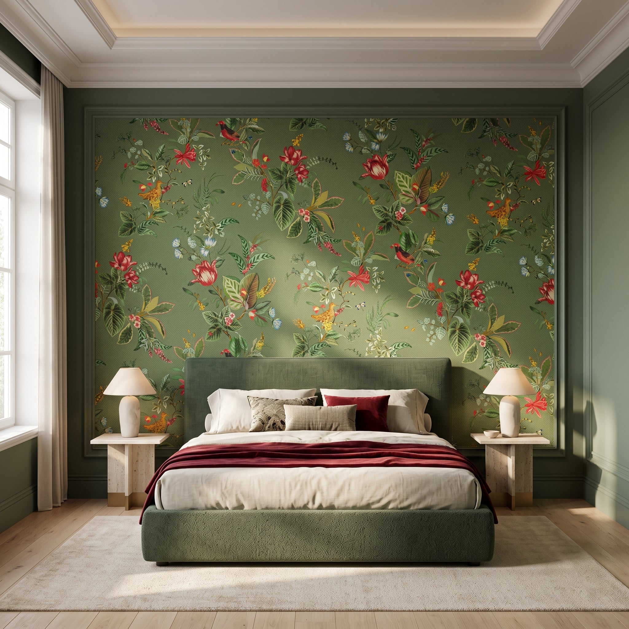 Pip Studio Botanik Tasarım Yeşil Zemin Florist Duvar Kağıdı