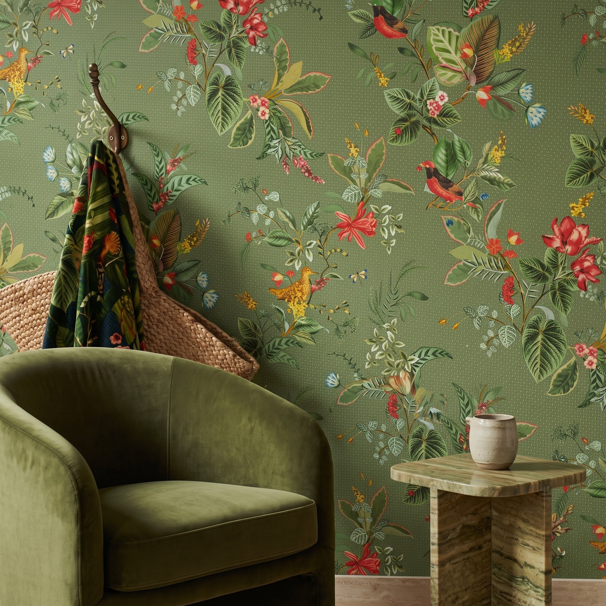 Pip Studio Botanik Tasarım Yeşil Zemin Florist Duvar Kağıdı