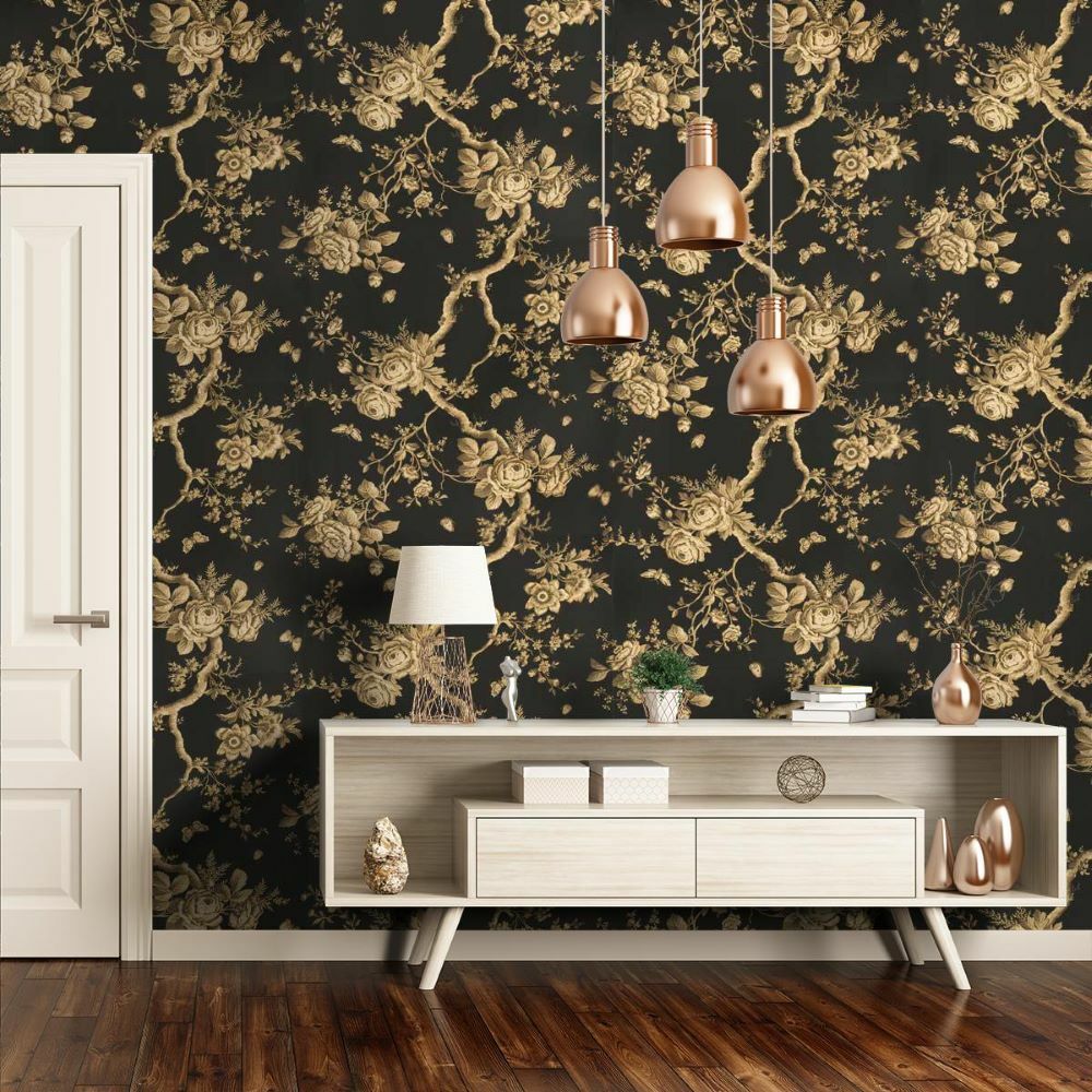 Ashfield Floral Antrasit Kahve Çiçekler Duvar Kağıdı