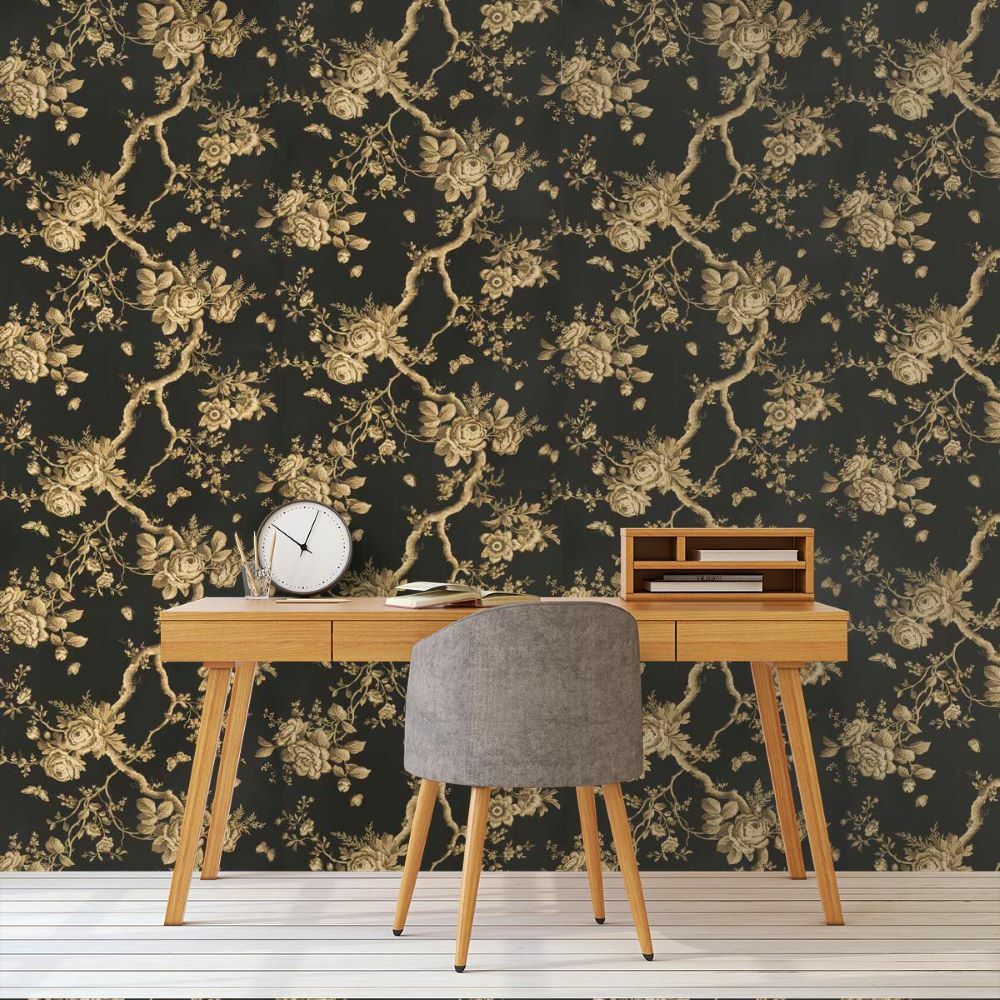 Ashfield Floral Antrasit Kahve Çiçekler Duvar Kağıdı