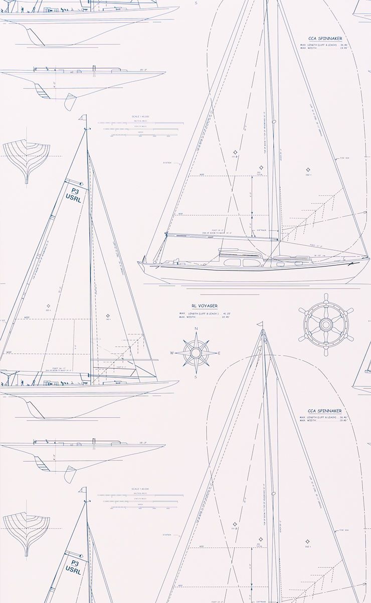 Boat Blueprint Vintage Blue Duvar Kağıdı