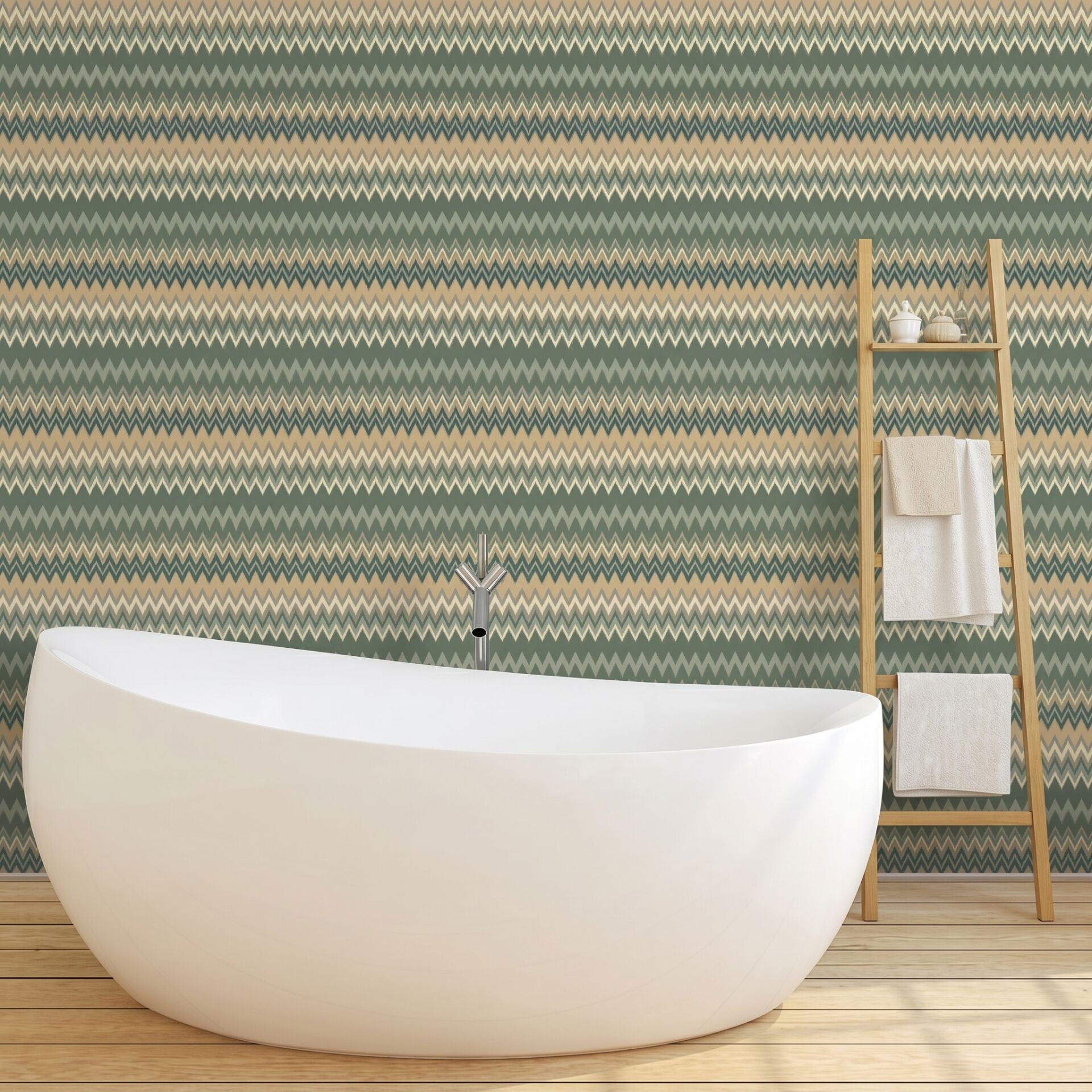 Missoni Home 1 Sarı Yeşil ZigZag Multicolore Vinil Duvar Kağıdı