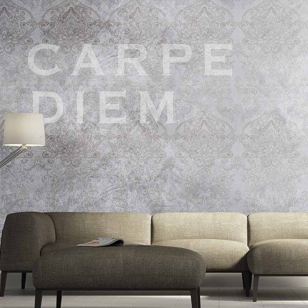 Beton Gri Zeminde Şal Desen Duvar Kağıdı