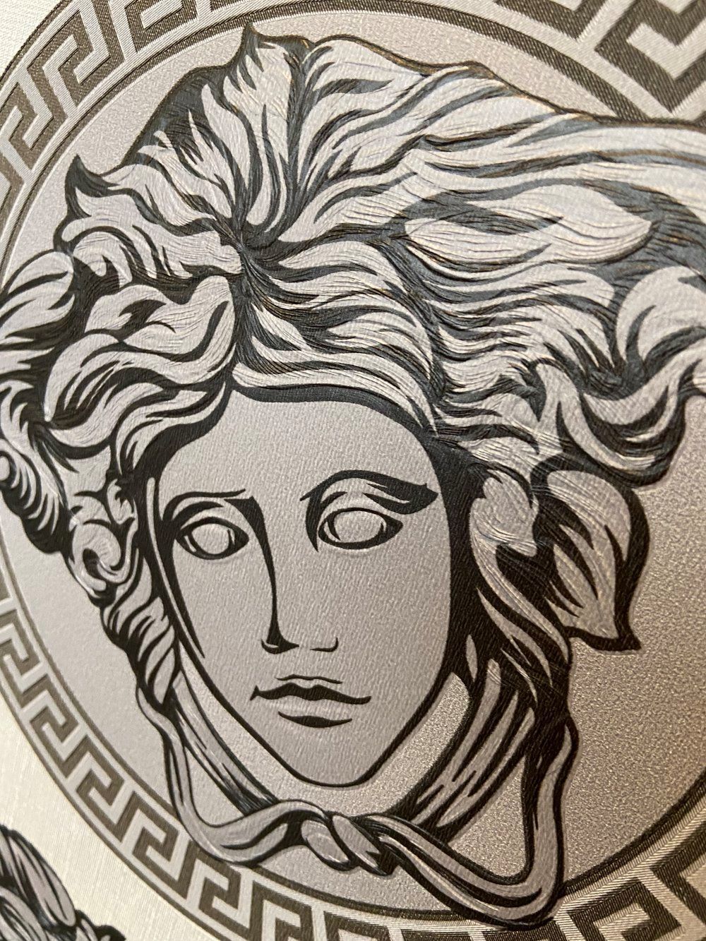 Versace 5 Virtus Gri Medusa Desen Duvar Kağıdı