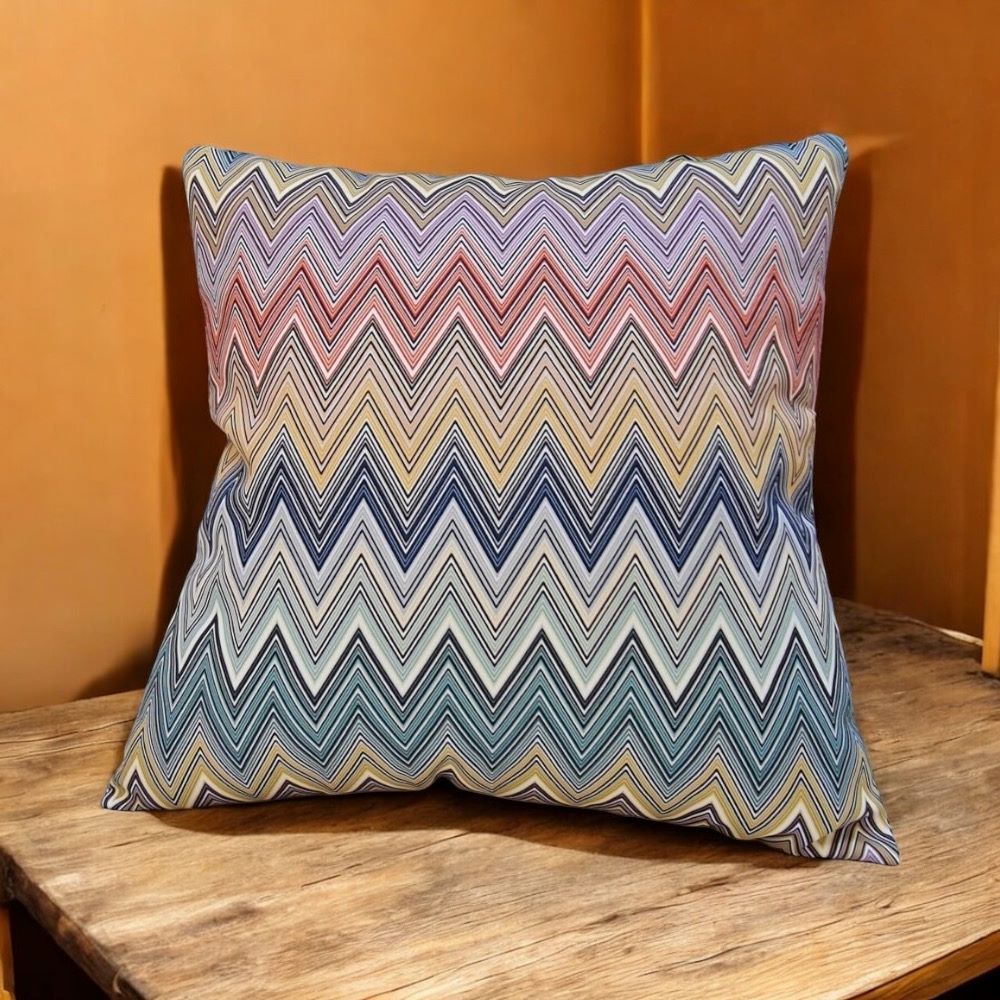 Zigzag Desenli Sarı Mavi Baskı Yastık