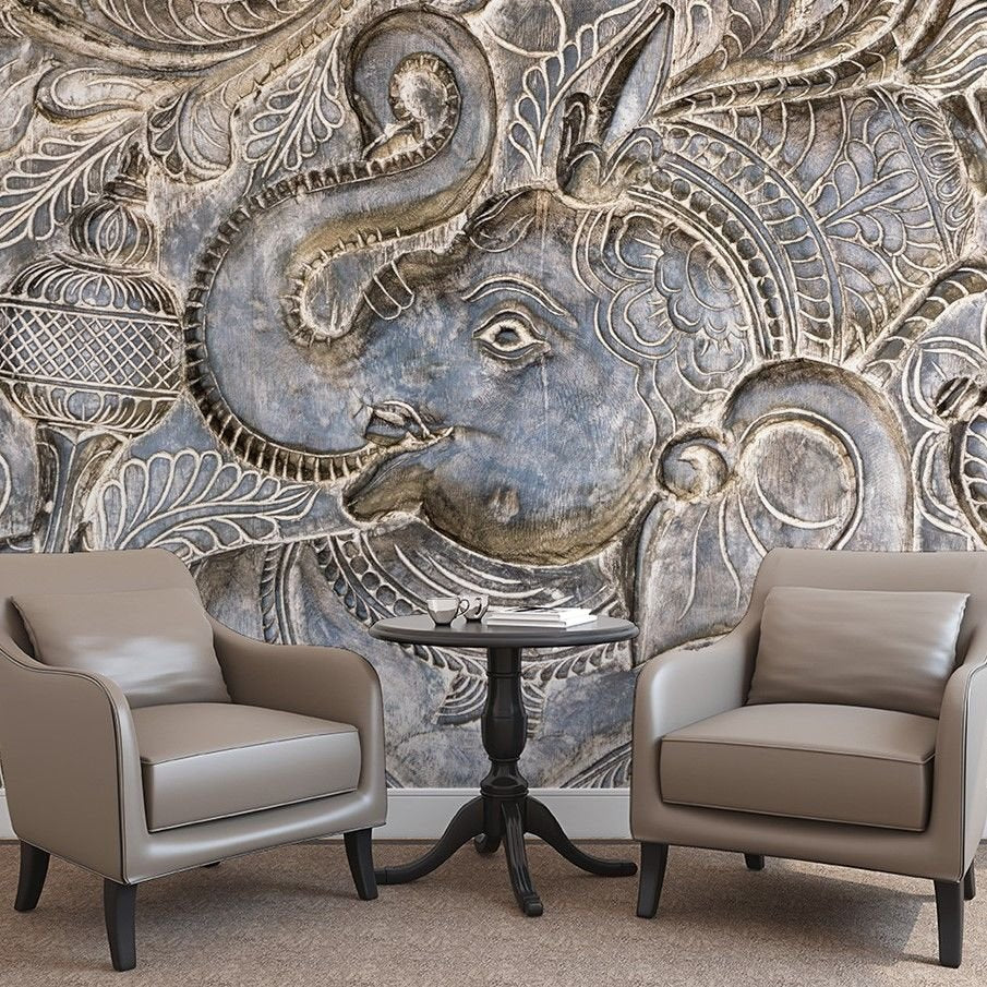 Elephant Relief Üç Boyutlu Duvar Kağıdı