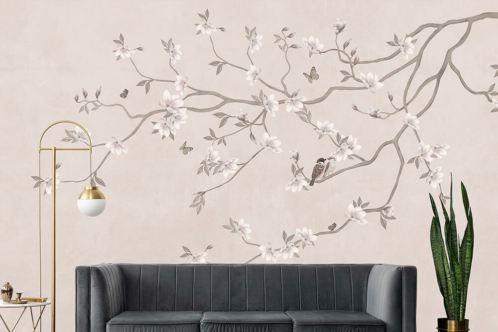 Pudra Zeminde Sakura Çiçekleri Duvar Kağıdı