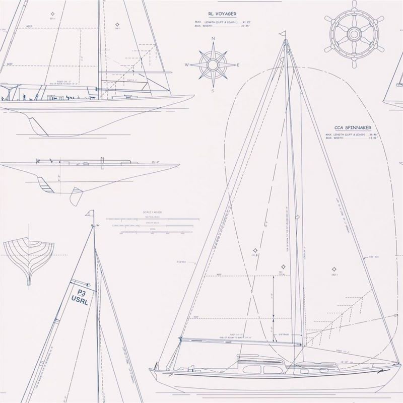 Ralph Lauren Boat Blueprint Dark Blue On White Duvar Kağıdı