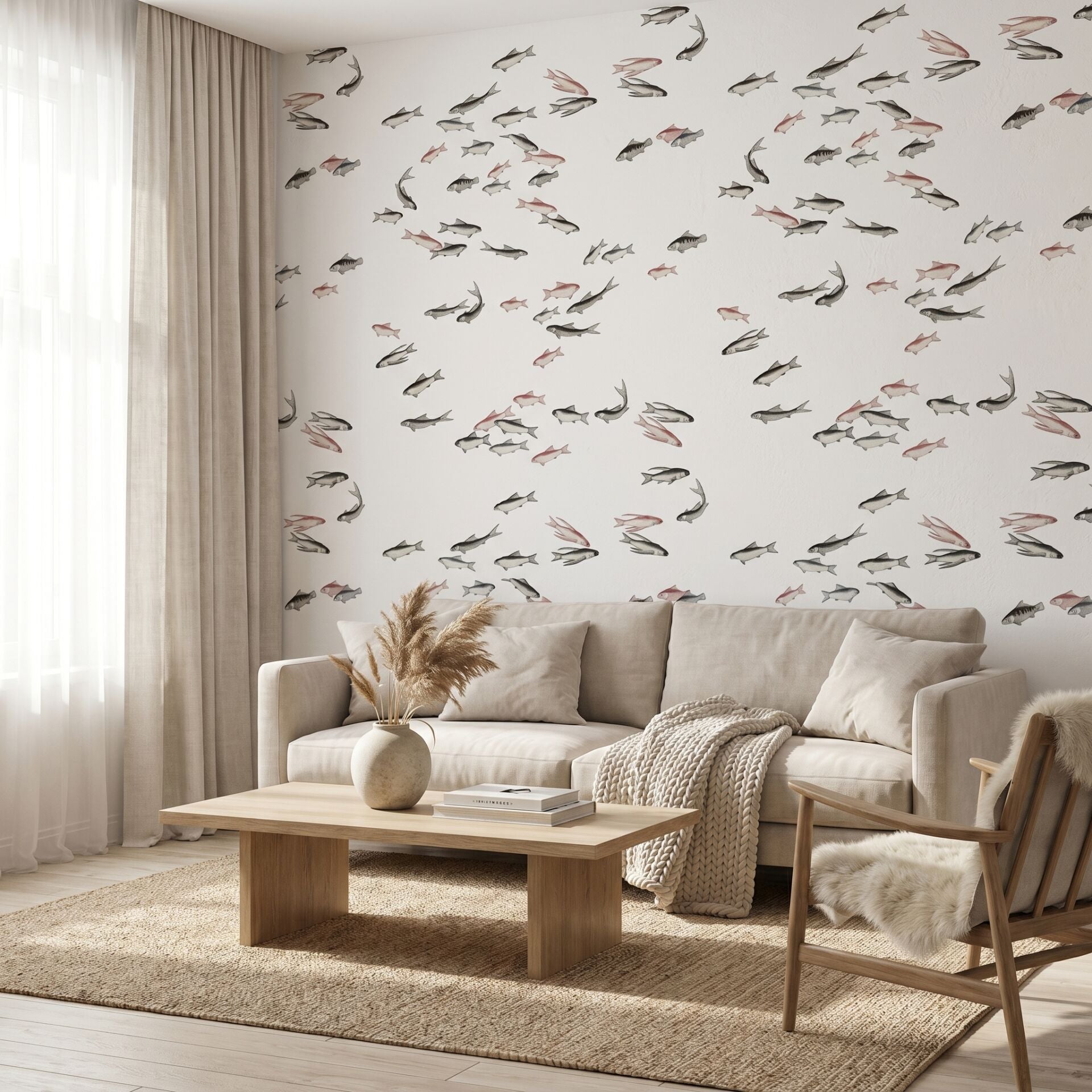 Minimal Balık Desenli Duvar Kağıdı