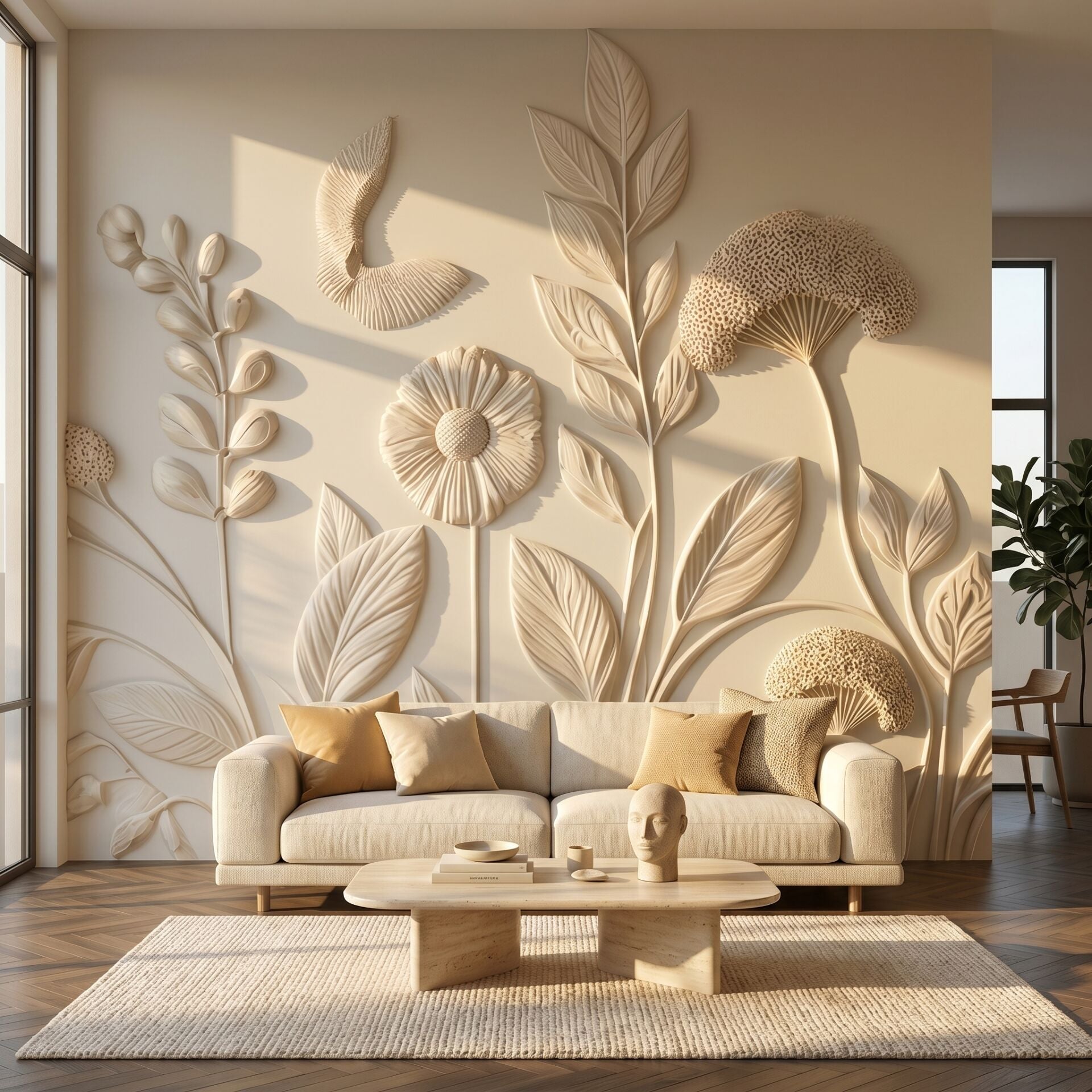 Modern 3D Çiçek Motifli Duvar Kağıdı