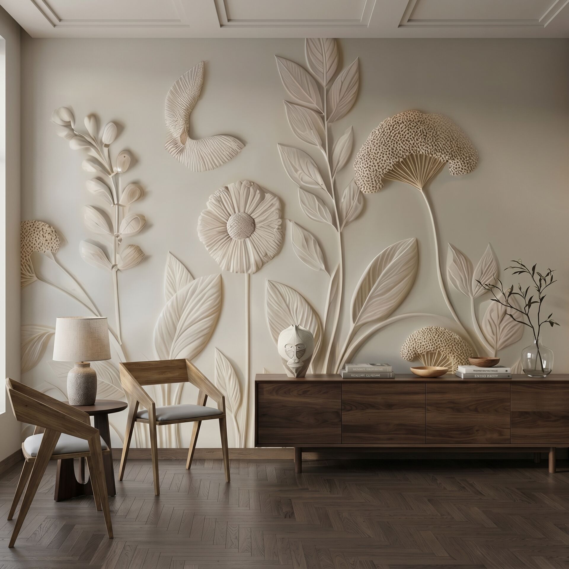 Modern 3D Çiçek Motifli Duvar Kağıdı