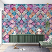 Canlı Renkler Kare Desen Geometrik Desen Duvar Kağıdı