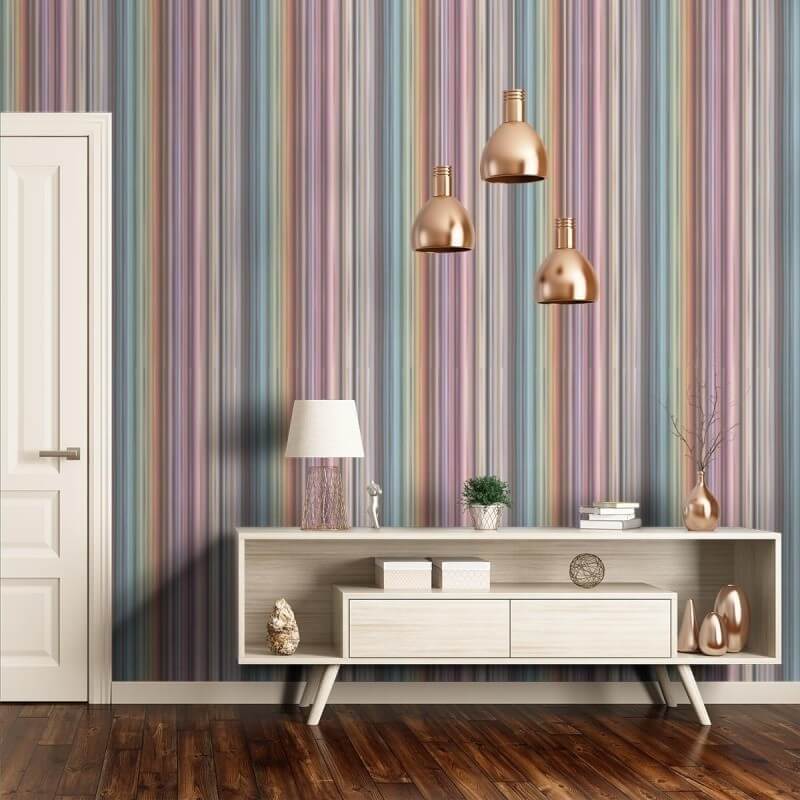 Modern Dikey Çizgili Pembe Mavi Tonlar Duvar Kağıdı