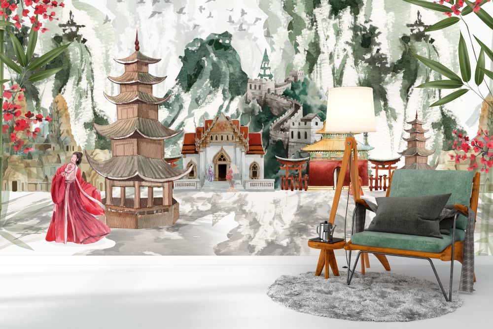 Karlar Altında Pagoda Evi Duvar Kağıdı