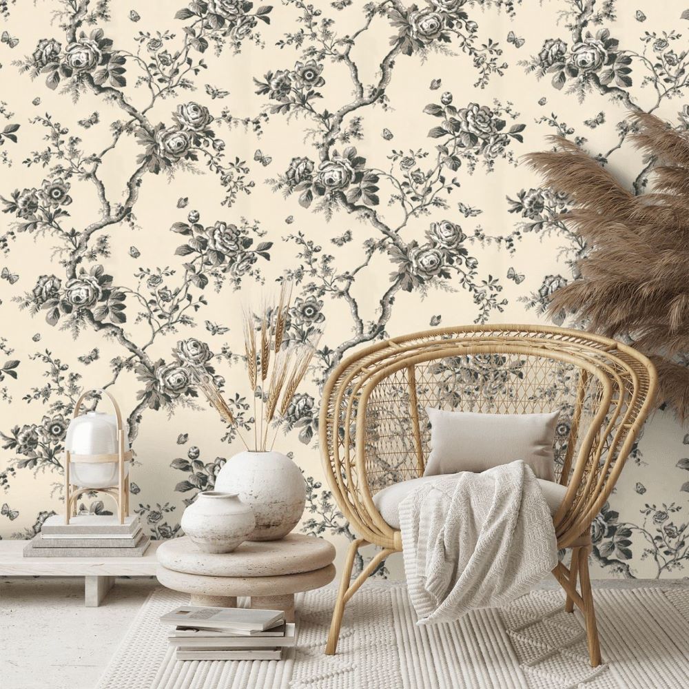 Ashfield Floral Bej Antrasit Çiçekler Duvar Kağıdı