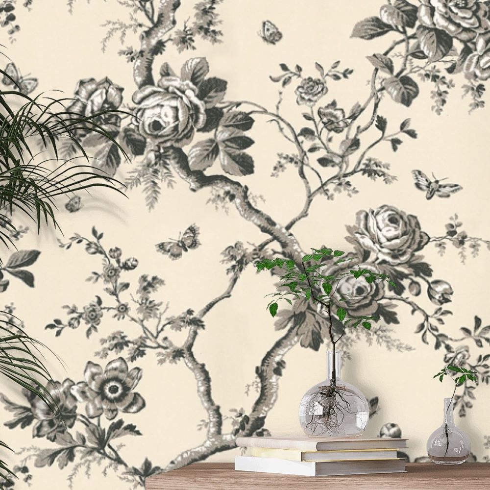 Ashfield Floral Bej Antrasit Çiçekler Duvar Kağıdı