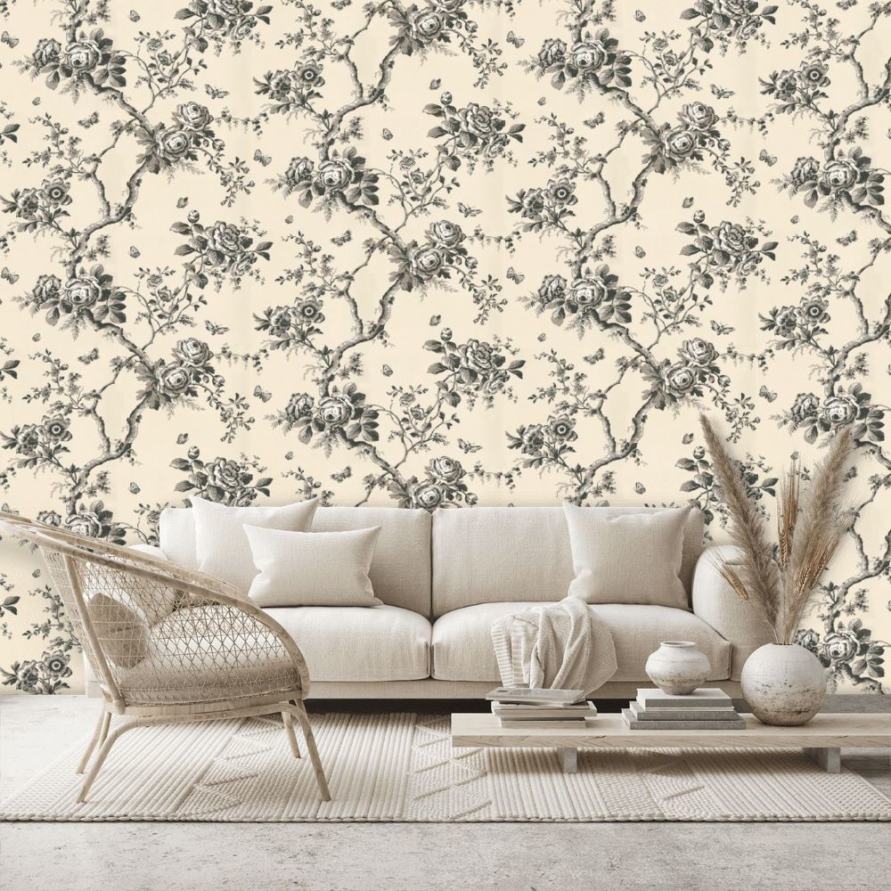 Ashfield Floral Bej Antrasit Çiçekler Duvar Kağıdı