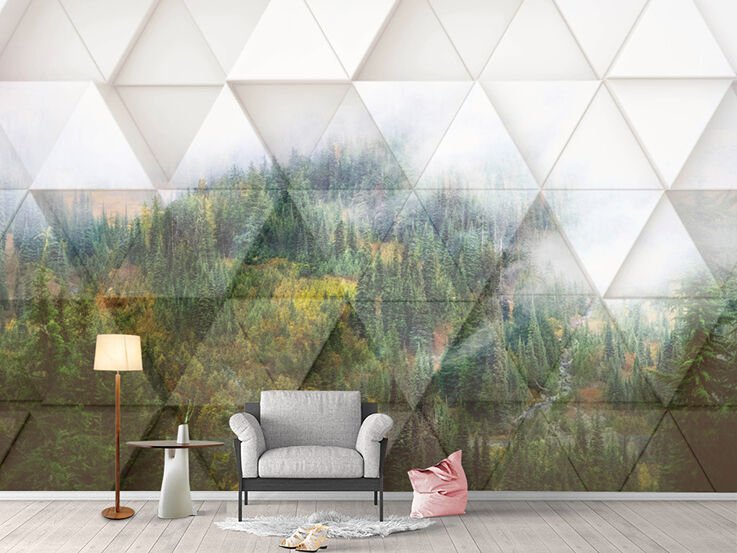 Geometrik Üçgenler Orman Boyutlu Duvar Kağıdı