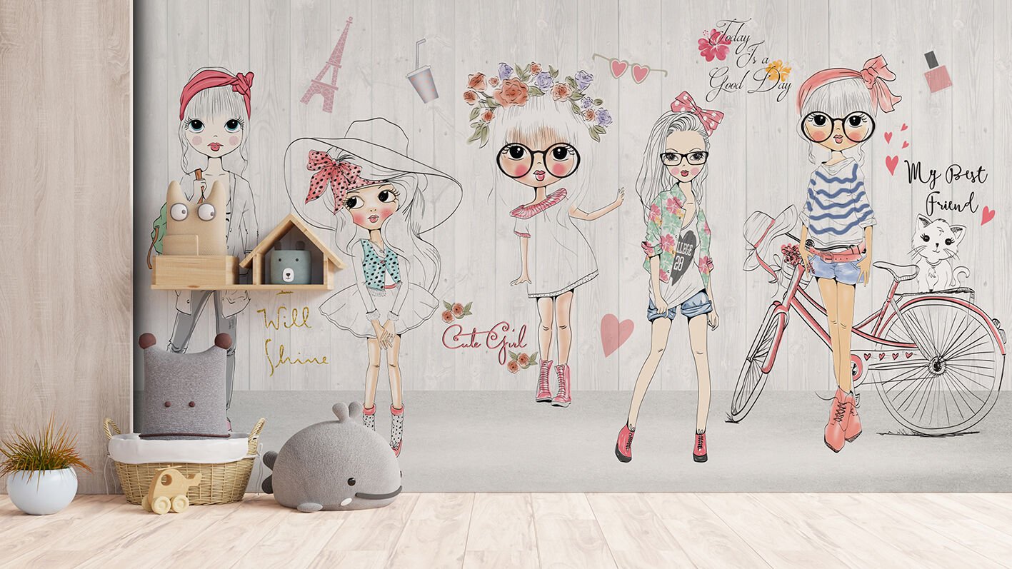 Cartoon Girls Çizim Kızlar Duvar Kağıdı