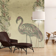 Çiçeklerle Tasarlanmış Flamingo Duvar Kağıdı